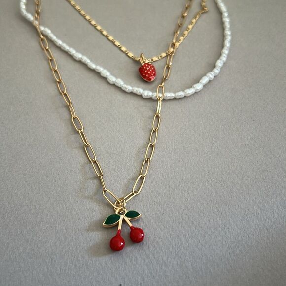 Cherry Pendant Necklace Set A1287 - Picture 4 of 4